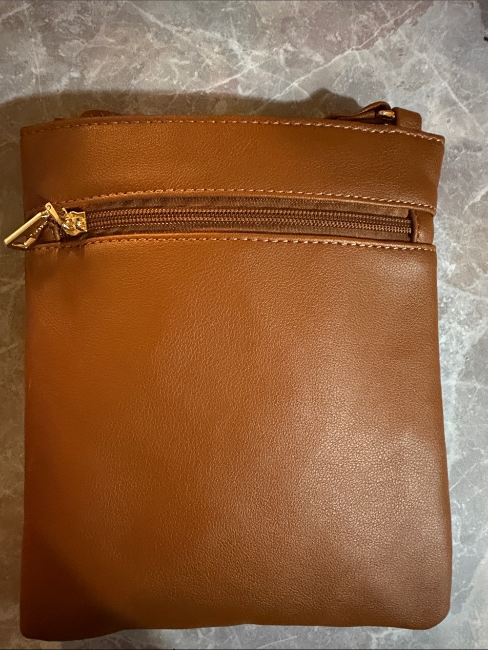 Women’s Tan Crossbody Bag with Front Zip Pocket